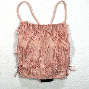 Pink Sequin Fringe Spaghetti Strap Women's Top